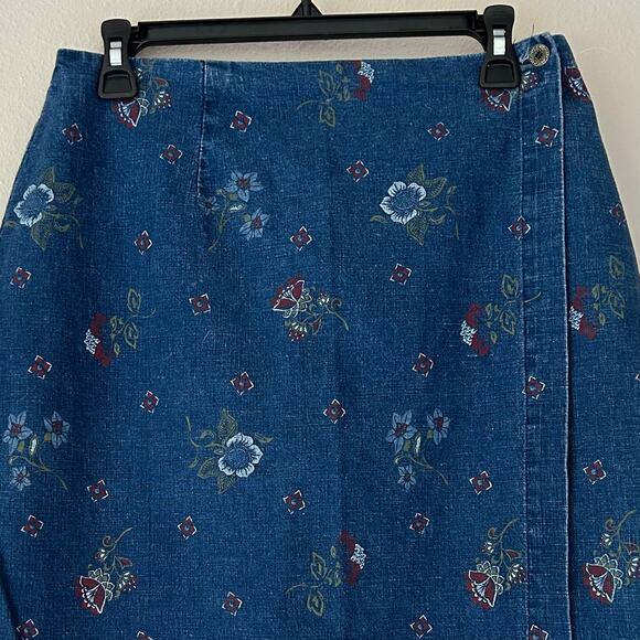 Requirements Denim wrap skirt with flowers Cottagecore boho bohemian casual - Picture 2 of 9